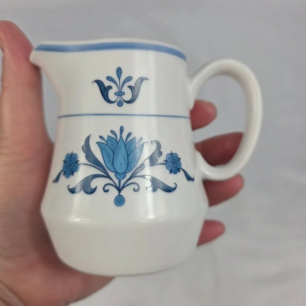 Noritake Blue Haven Creamer White with Blue Flowers & Bands